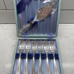Sheffield England EPNS A1 OLD ENGLISH Pattern Set of 6 Dessert Forks With Server